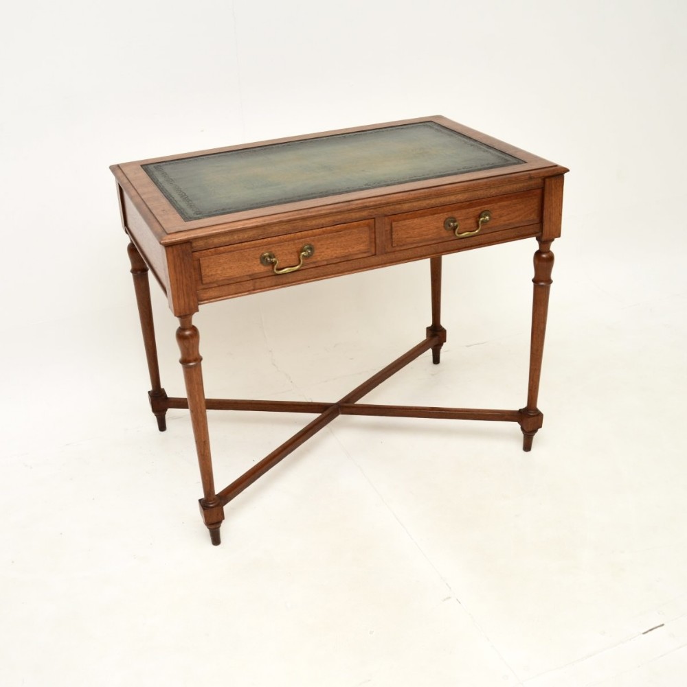 Antique Victorian Walnut Leather Top Writing Table

