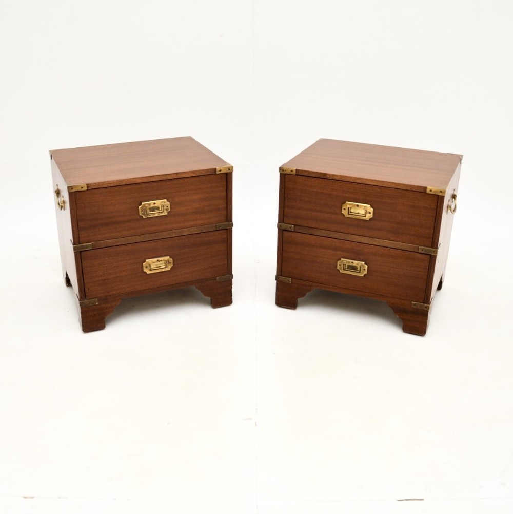 Pair of Antique Military Campaign Style Mahogany Bedside Chests
