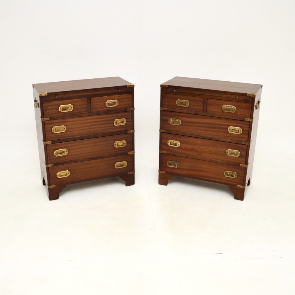 Pair of Antique Mahogany Military Campaign Chest of Drawers
