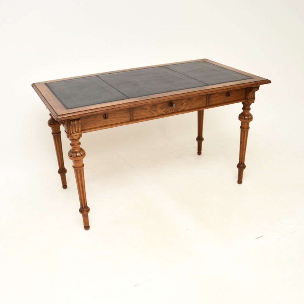 Antique Swedish Walnut Leather Top Writing Table
