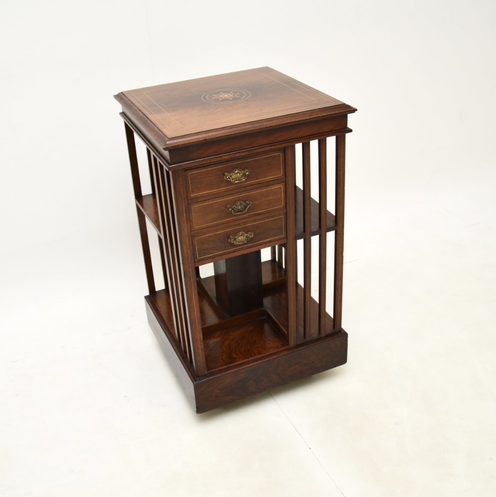 Antique Edwardian Inlaid Rosewood Revolving Bookcase
