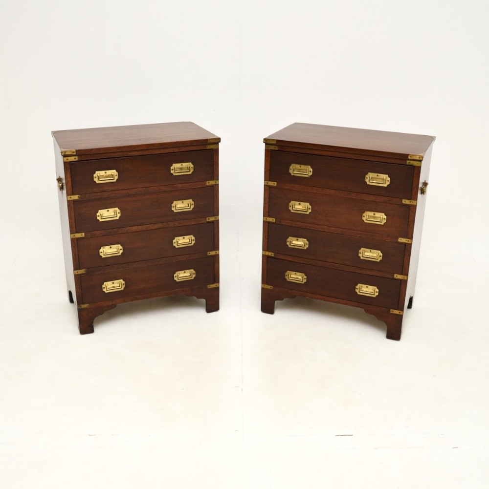 Pair of Antique Mahogany Military Campaign Chest of Drawers
