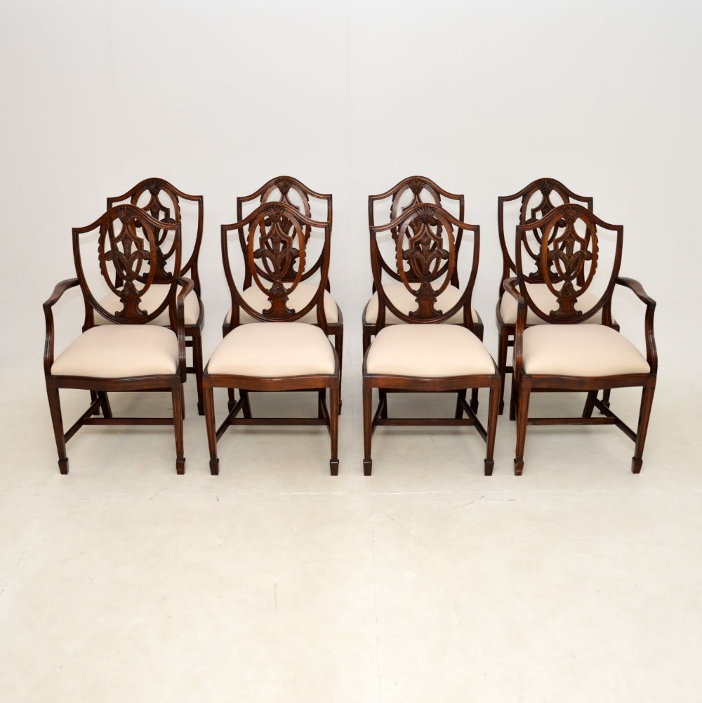 Set of 8 Antique Mahogany Sheraton Style Dining Chairs
