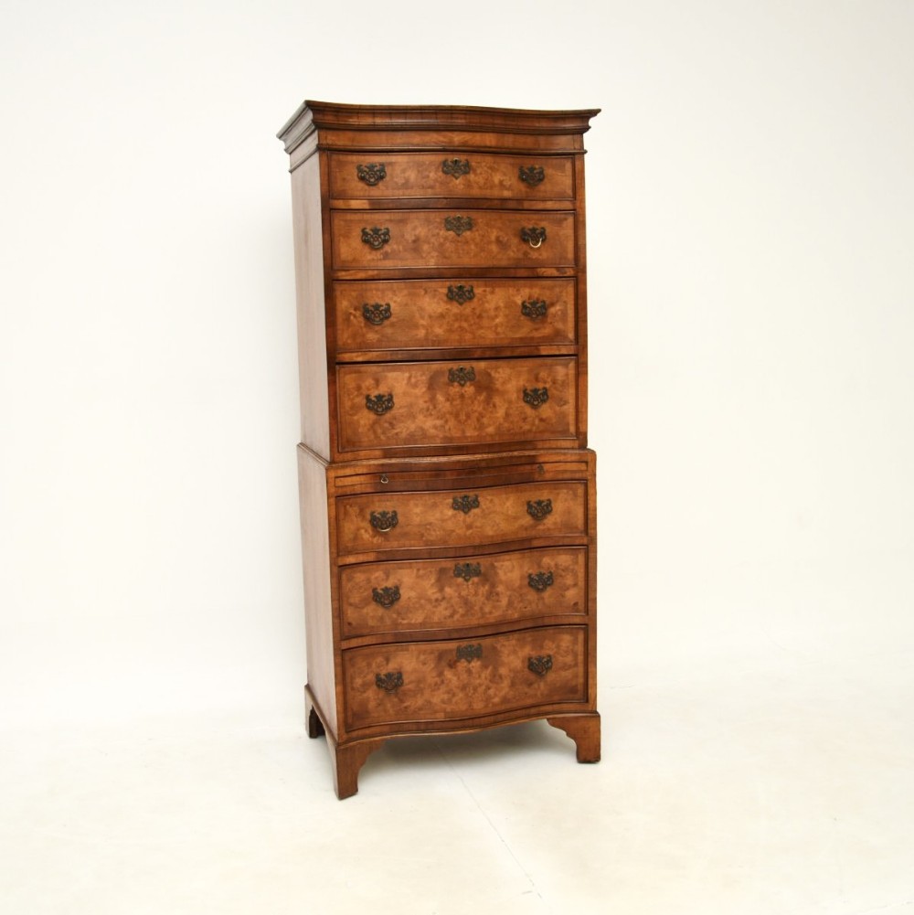 Antique Burr Walnut Chest on Chest of Drawers

