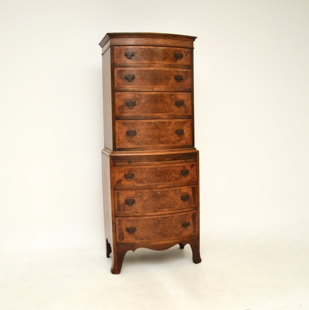 Antique Burr Walnut Chest on Chest of Drawers
