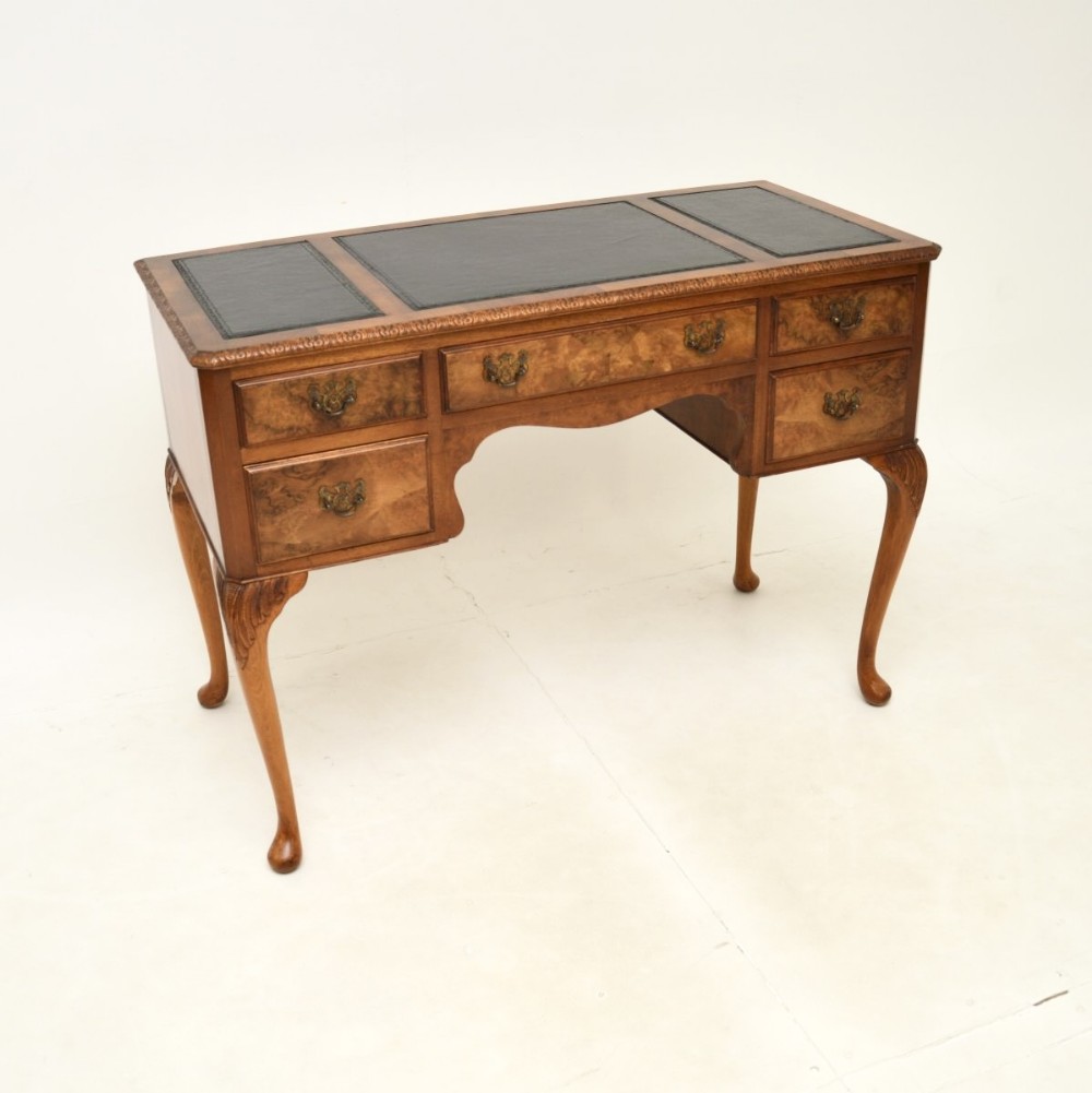 Antique Burr Walnut Leather Top Desk

