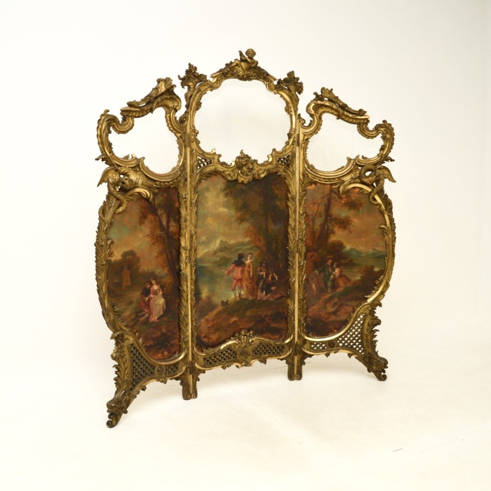 Antique French Painted Gilt Wood Screen
