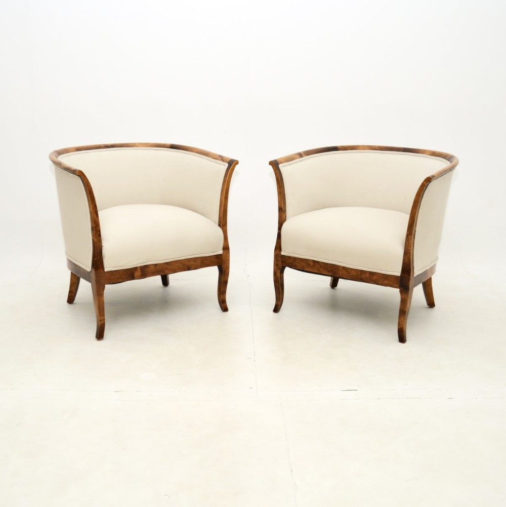 Pair of Antique Swedish Satin Birch Armchairs
