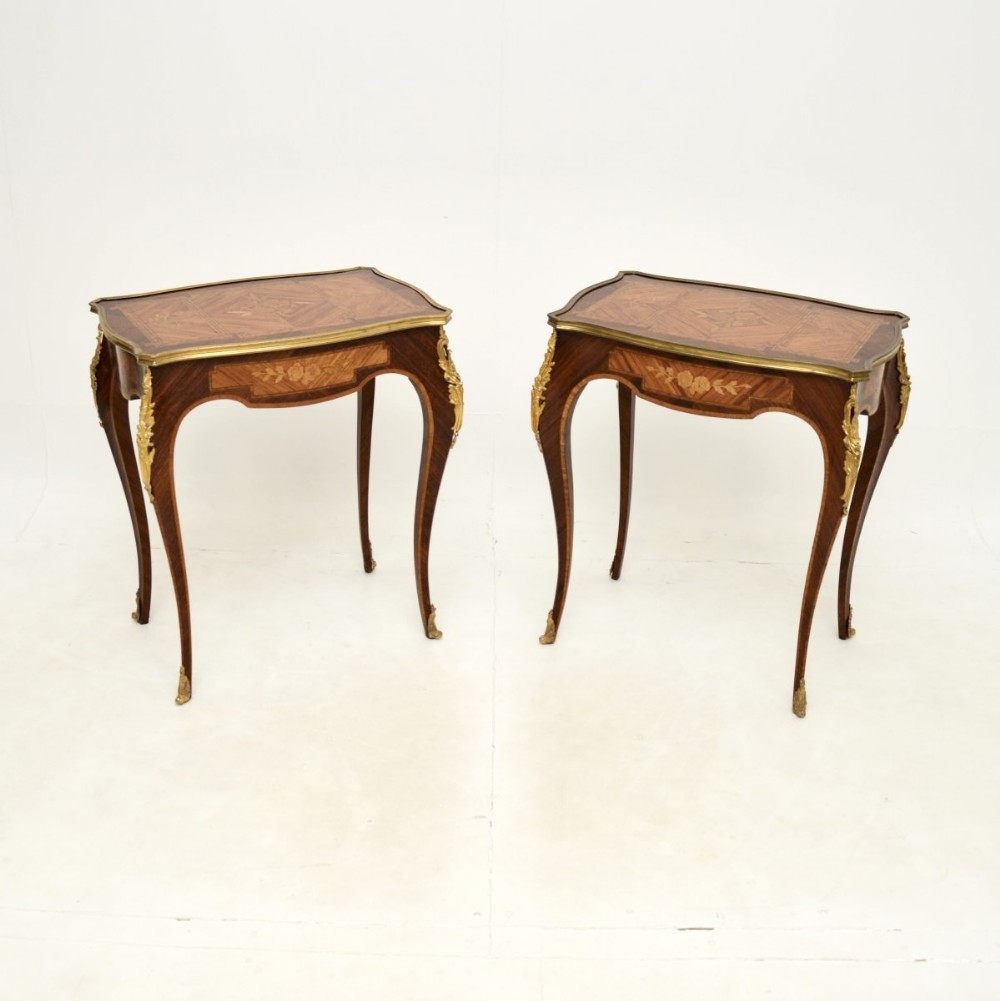Pair of Antique French Inlaid Marquetry Side Tables
