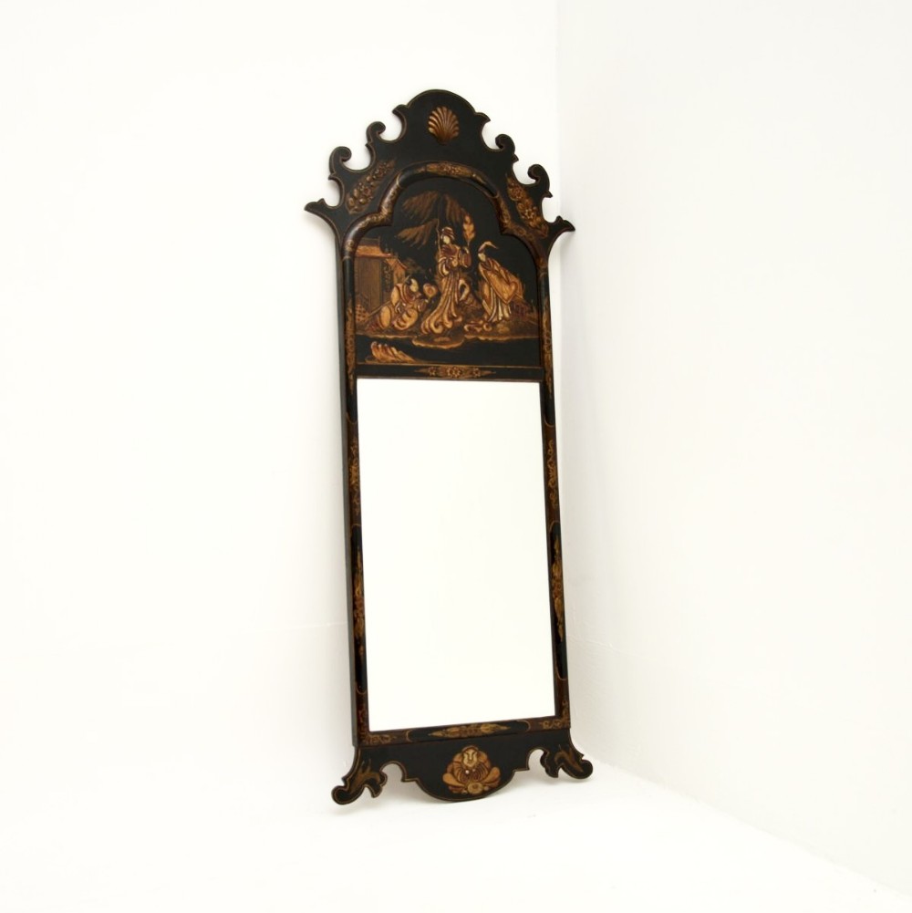 Antique Georgian Period Lacquered Chinoiserie Mirror
