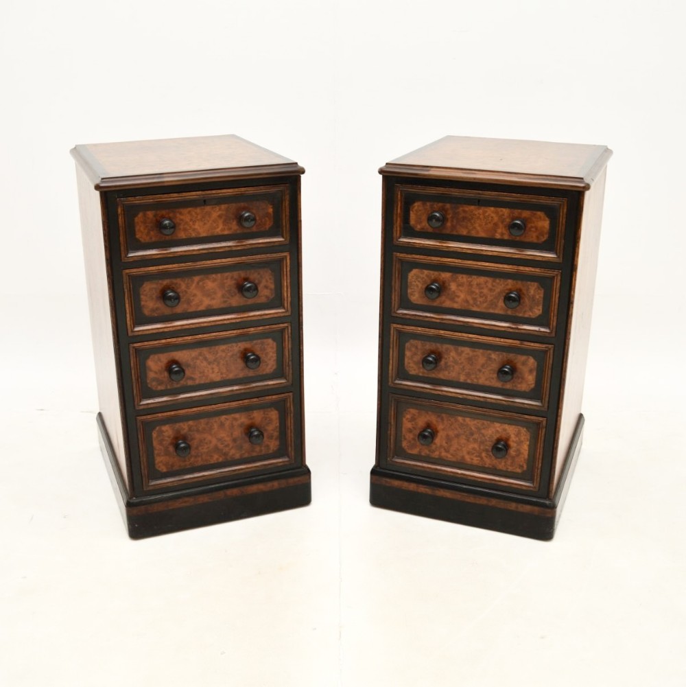Pair of Antique Victorian Amboyna Bedside Chests
