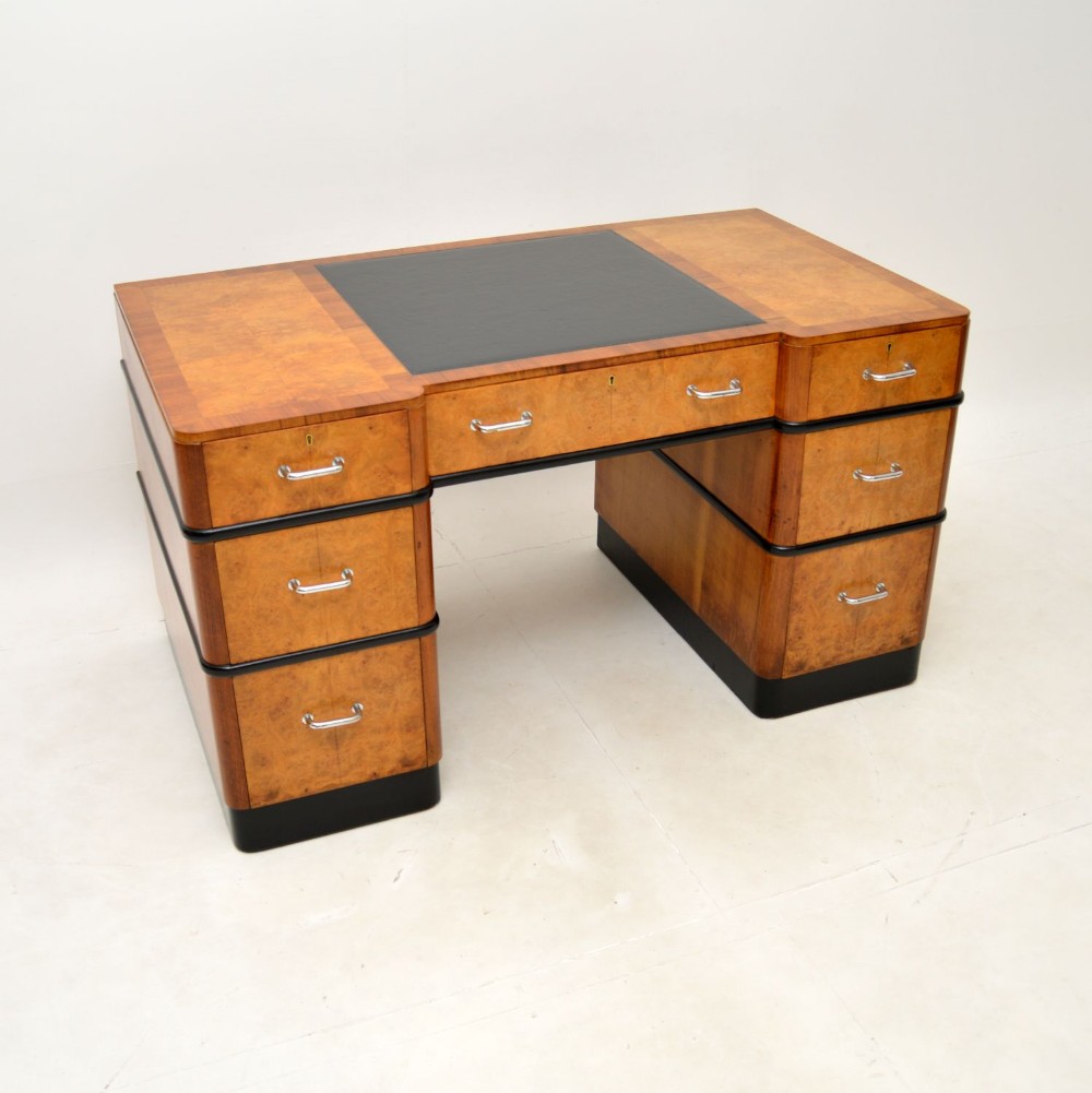 Art Deco Burr Walnut Pedestal Desk
