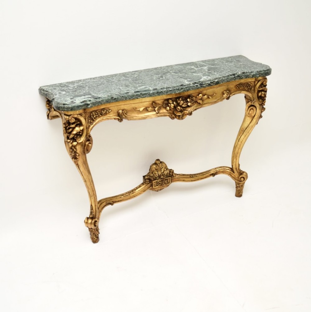 Antique French Gilt Wood Marble Top Console Table
