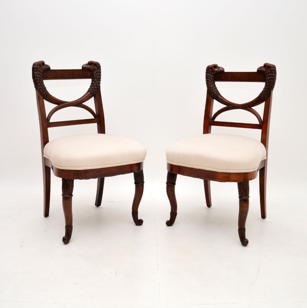 Pair of Antique Biedermeier Mahogany Side Chairs

