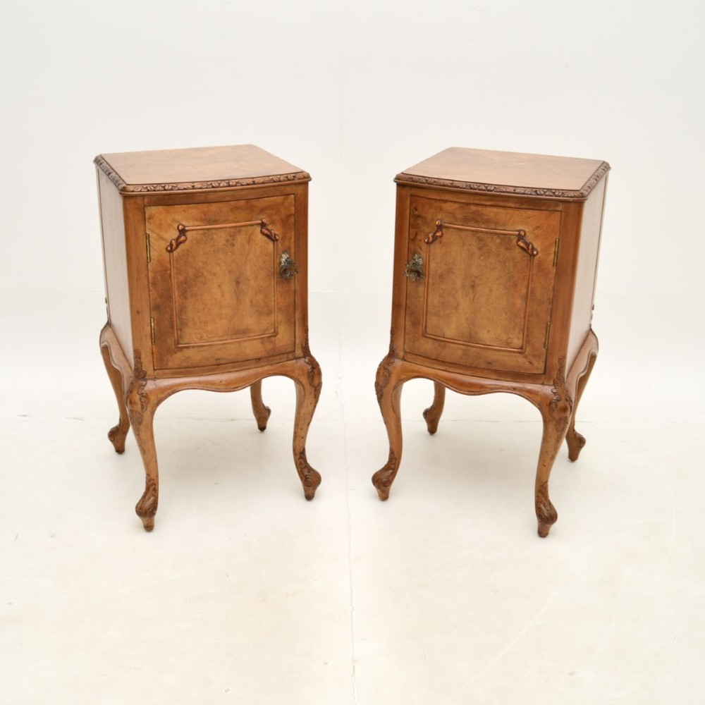 Pair of Antique French Burr Walnut Bedside Cabinets
