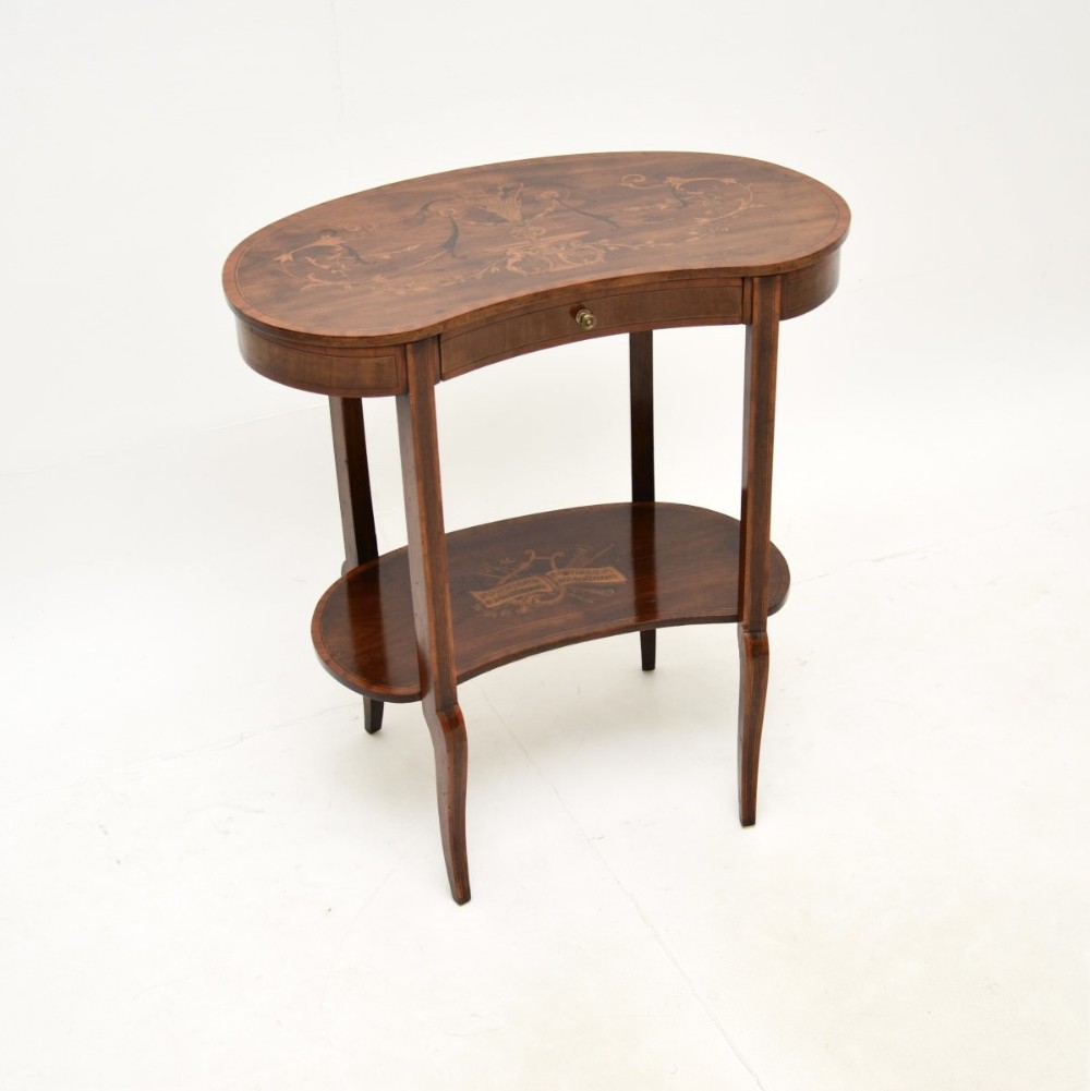 Antique Edwardian Inlaid Marquetry Kidney Side Table

