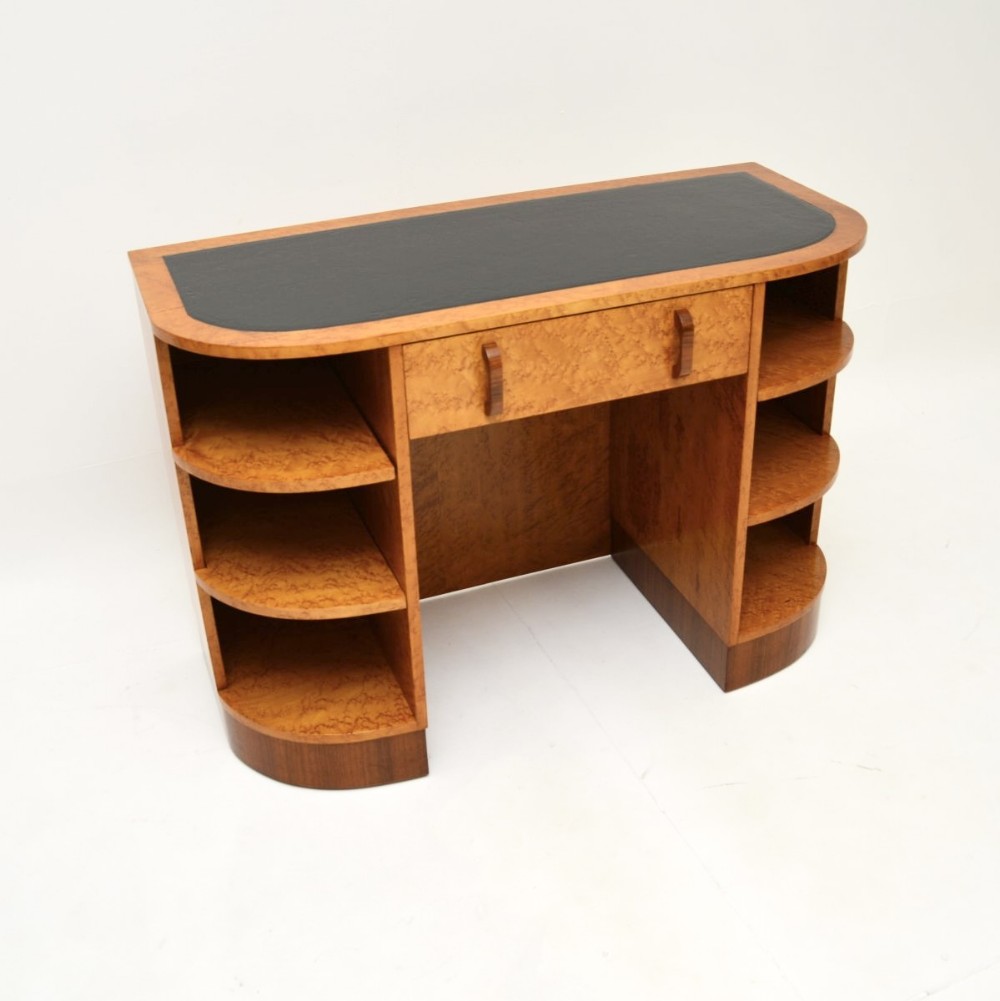 Art Deco Birds Eye Maple and Walnut Leather Top Desk

