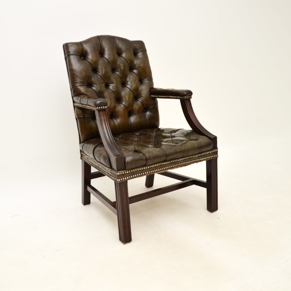 Antique Leather and Mahogany Gainsborough Armchair
