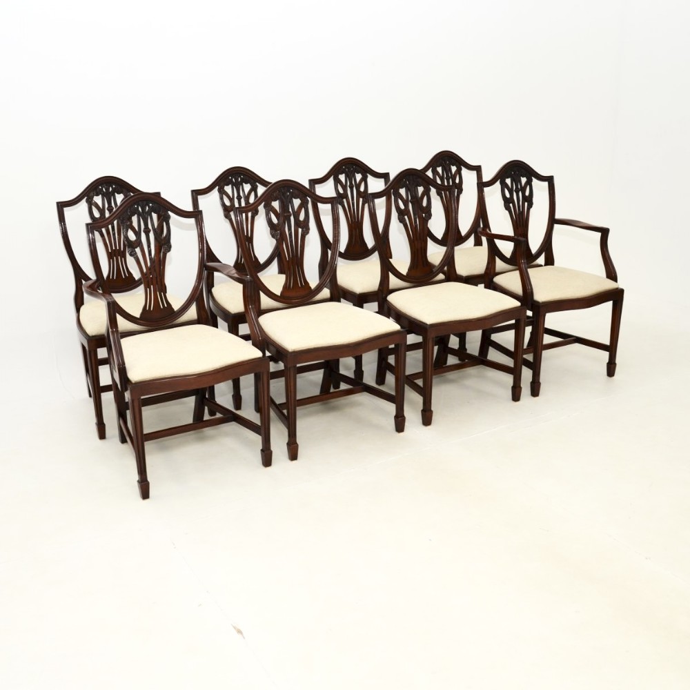 Set of Eight Antique Mahogany Shield Back Dining Chairs
