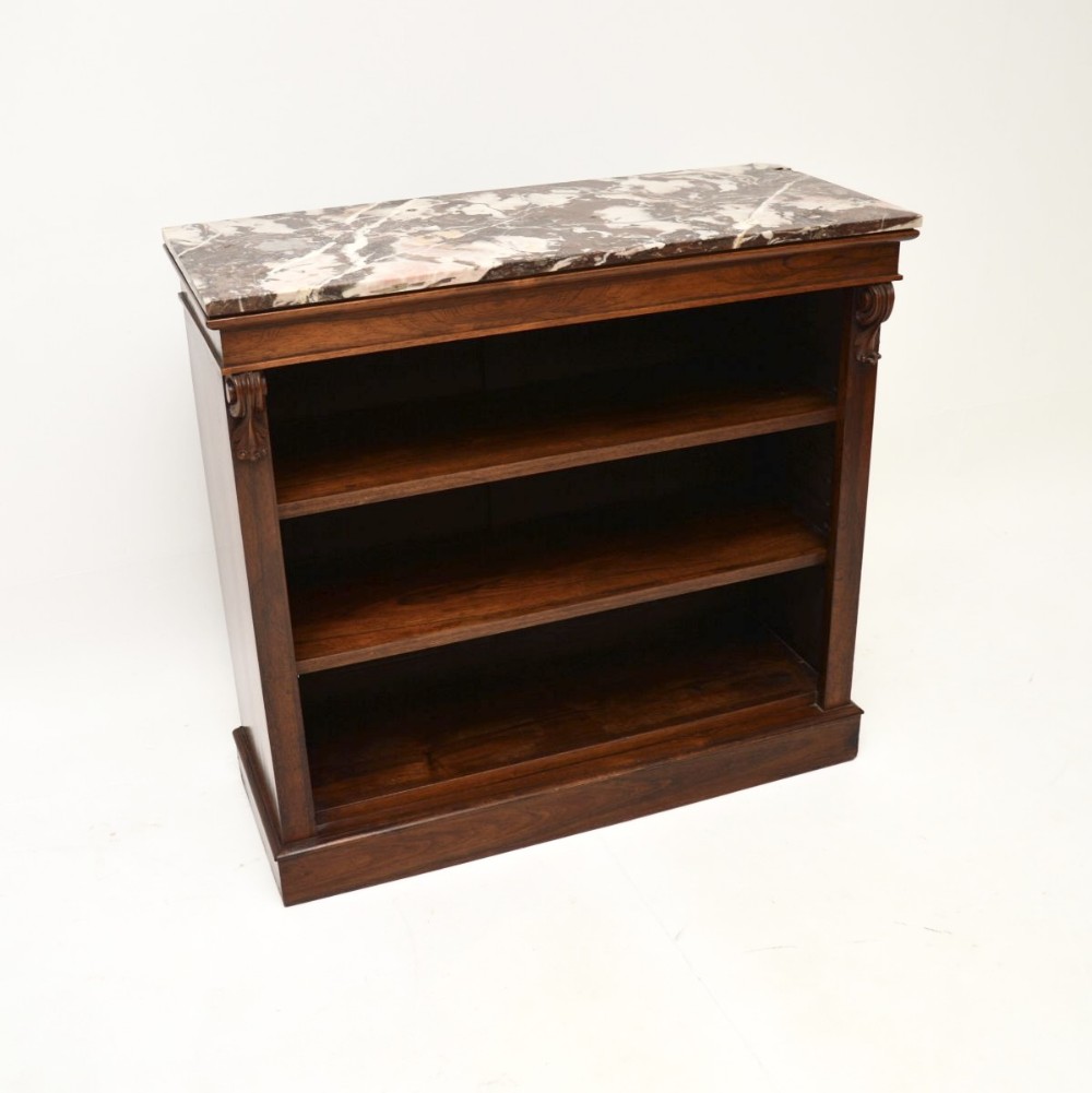 Antique Victorian Rosewood Marble Top Bookcase
