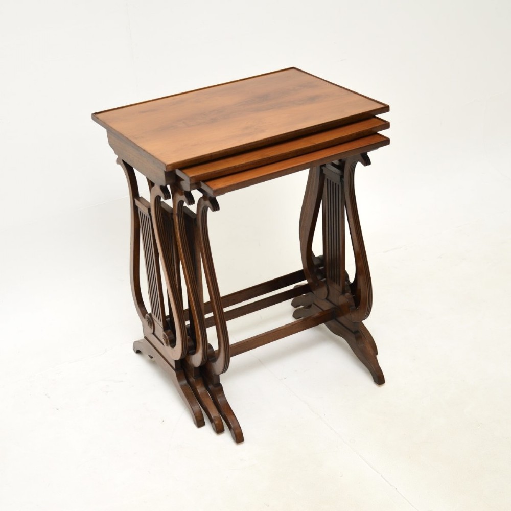 Antique Regency Style Yew Wood Nest of 3 Tables
