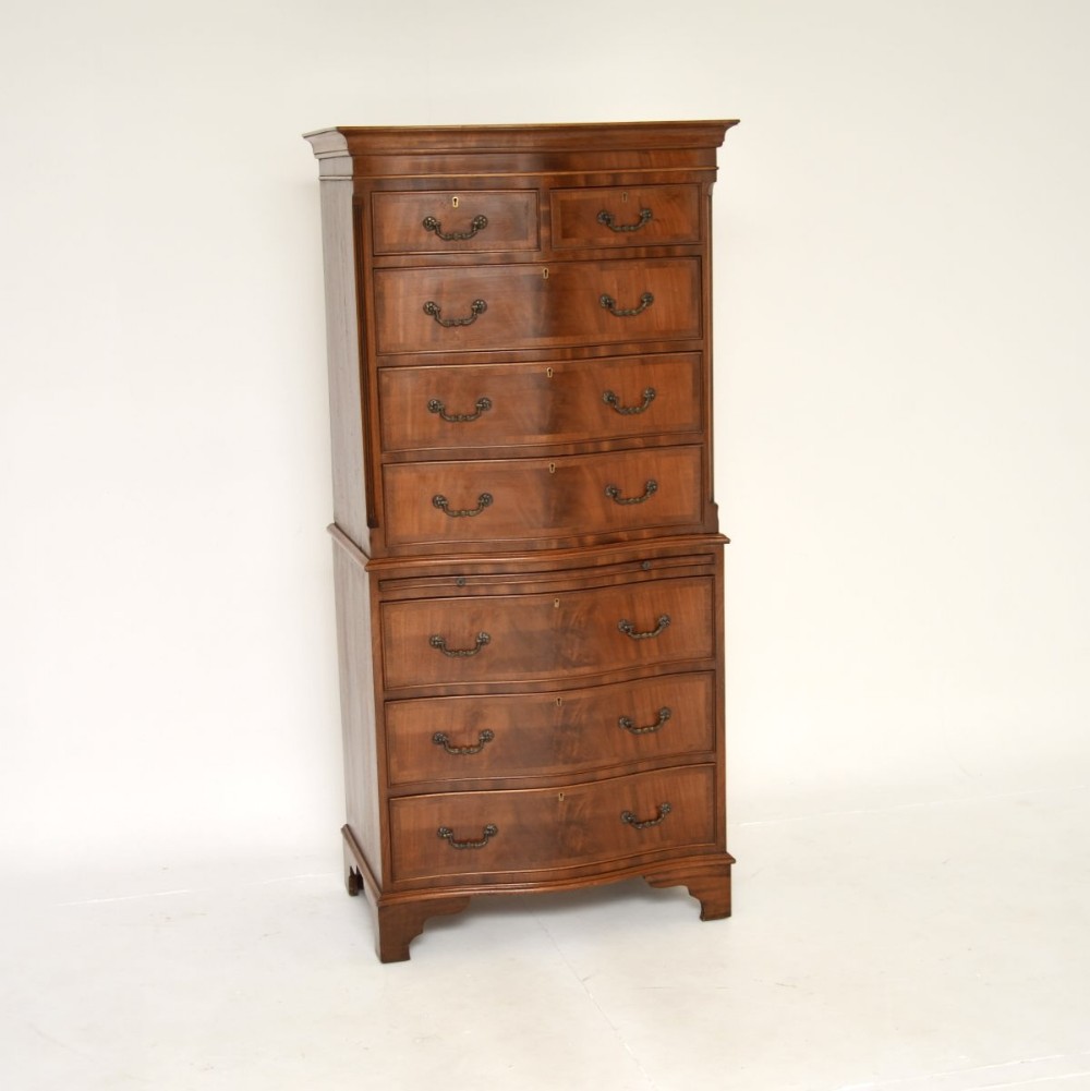 Antique Mahogany Serpentine Chest on Chest of Drawers
