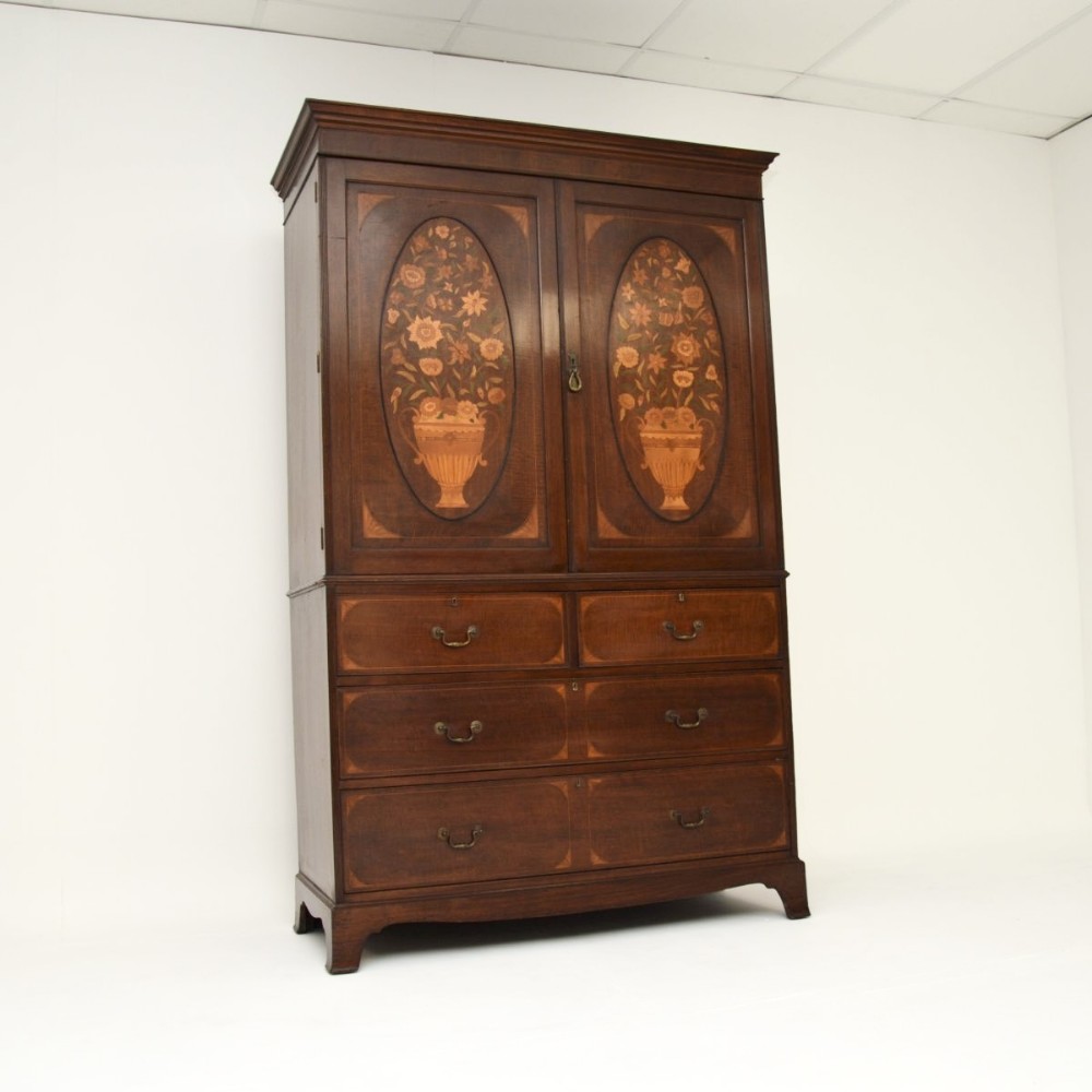 Antique Edwardian Inlaid Mahogany Linen Press by Maple and Co
