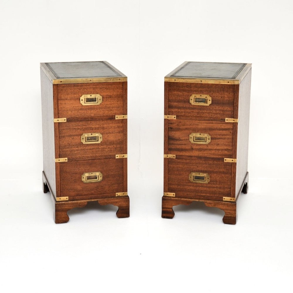 Pair of Antique Mahogany Military Campaign Style Bedside Chests
