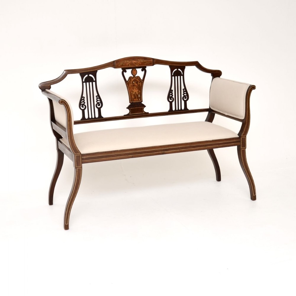 Antique Edwardian Inlaid Mahogany Settee
