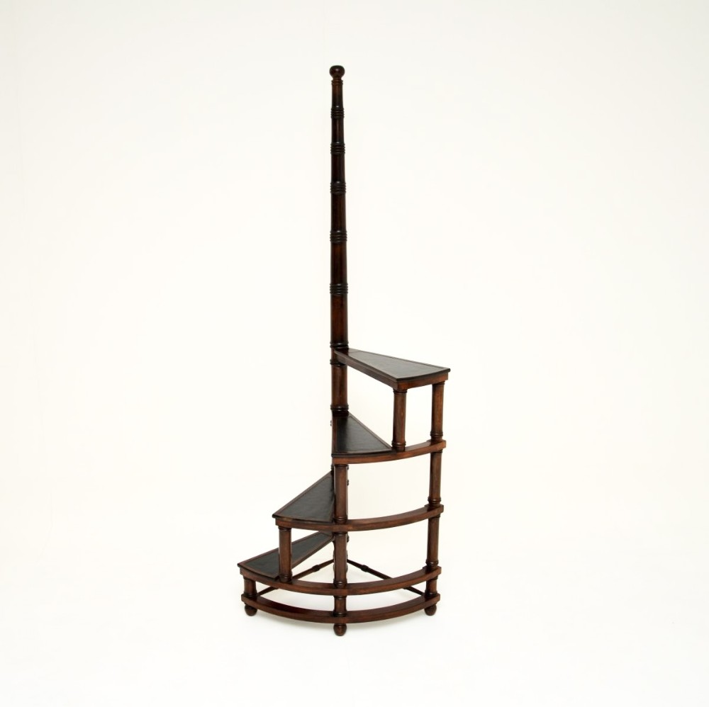 Antique Mahogany and Leather Library Steps

