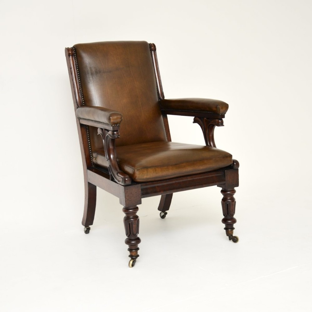 Antique William IV Mahogany and Leather Library Armchair
