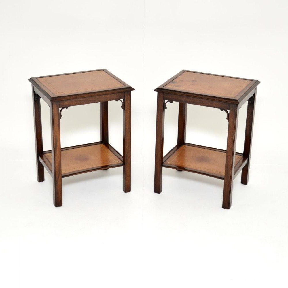 Pair of Antique Mahogany and Leather Side Tables
