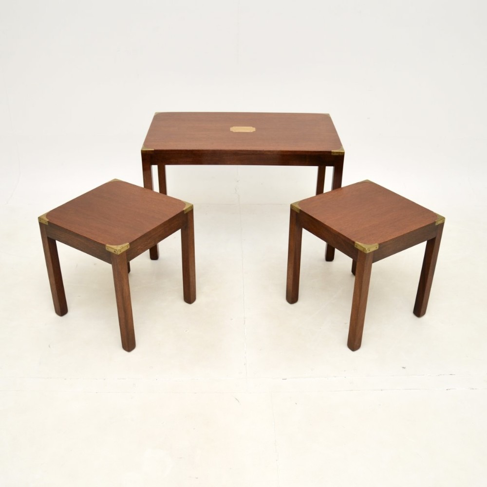 Set of 3 Antique Mahogany Military Campaign Nesting Tables
