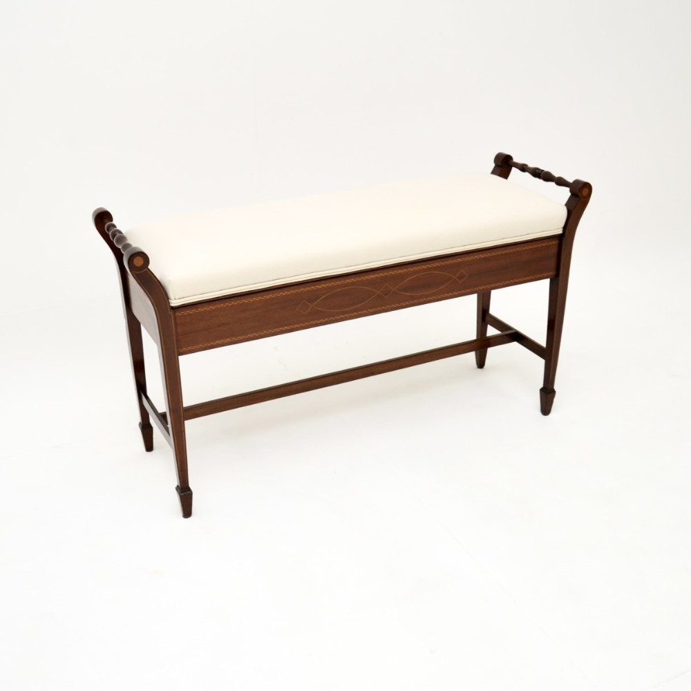 Antique Edwardian Inlaid Mahogany Piano Duet Stool
