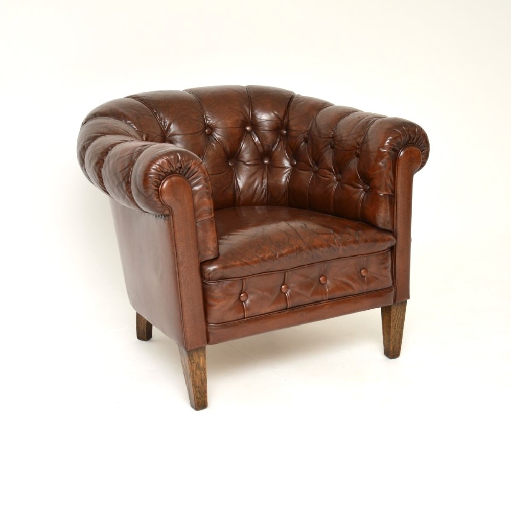 Antique Swedish Leather Armchair
