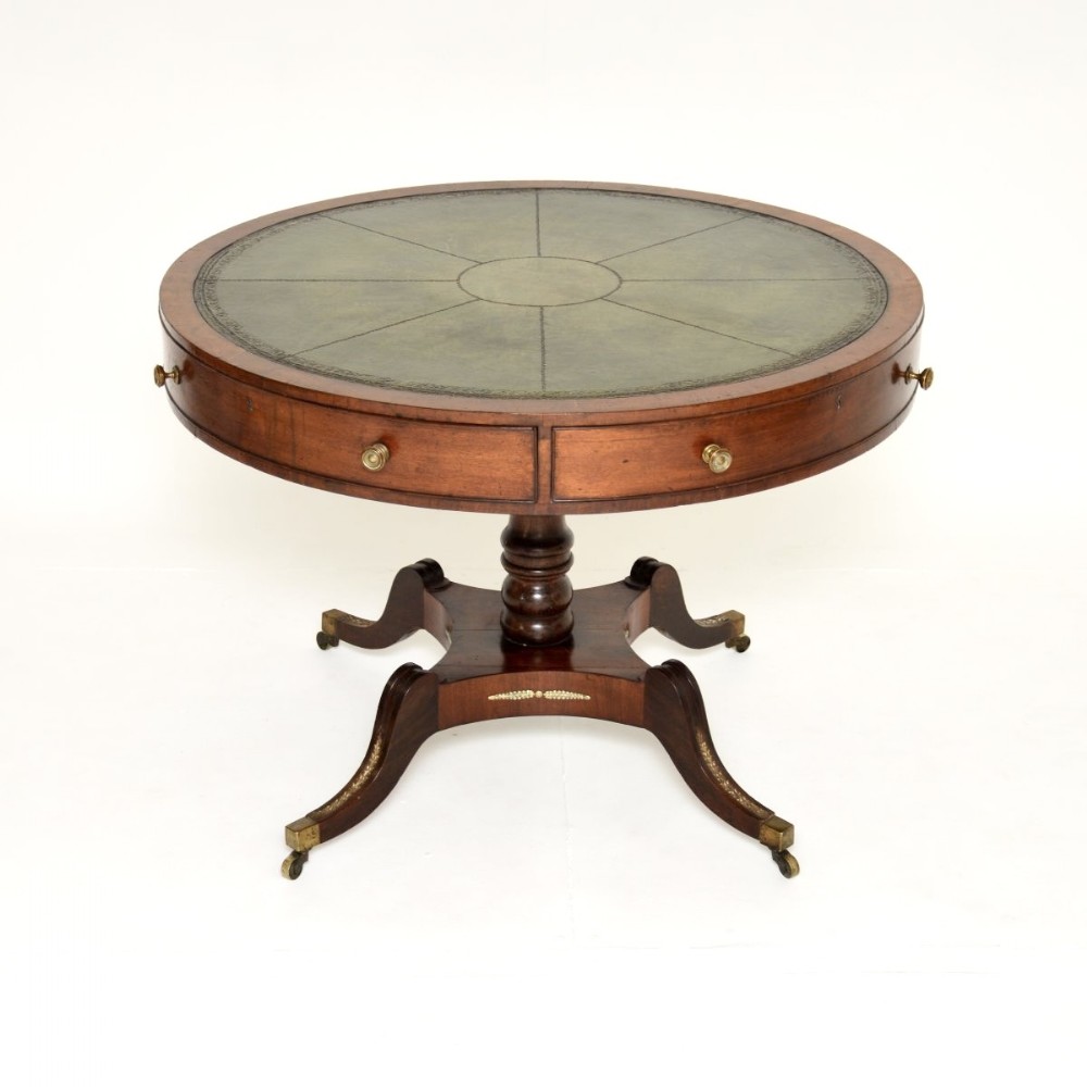 Antique Regency Period Mahogany Leather Top Drum Table
