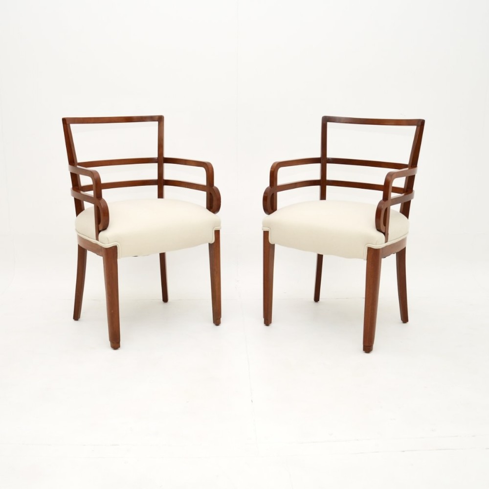 Pair of Art Deco Mahogany Open Armchairs / Side Chairs
