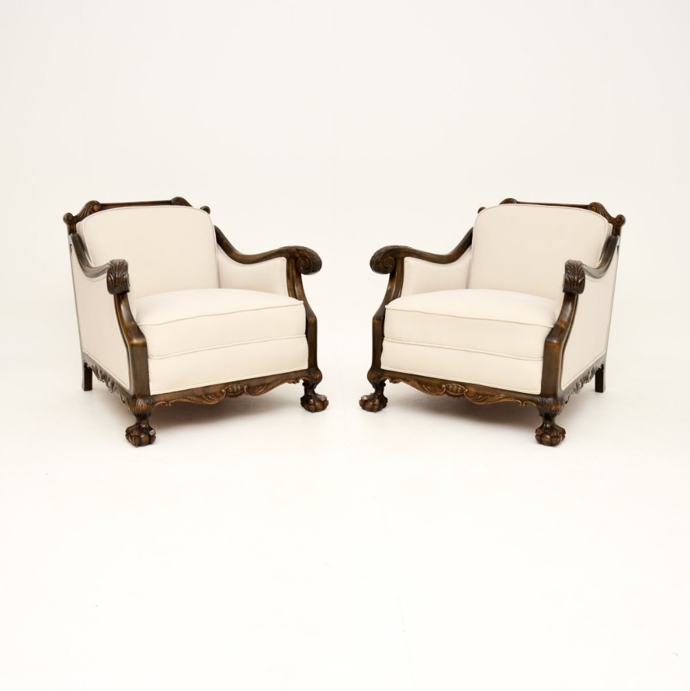 Pair of Antique Swedish Armchairs in Satin Birch

