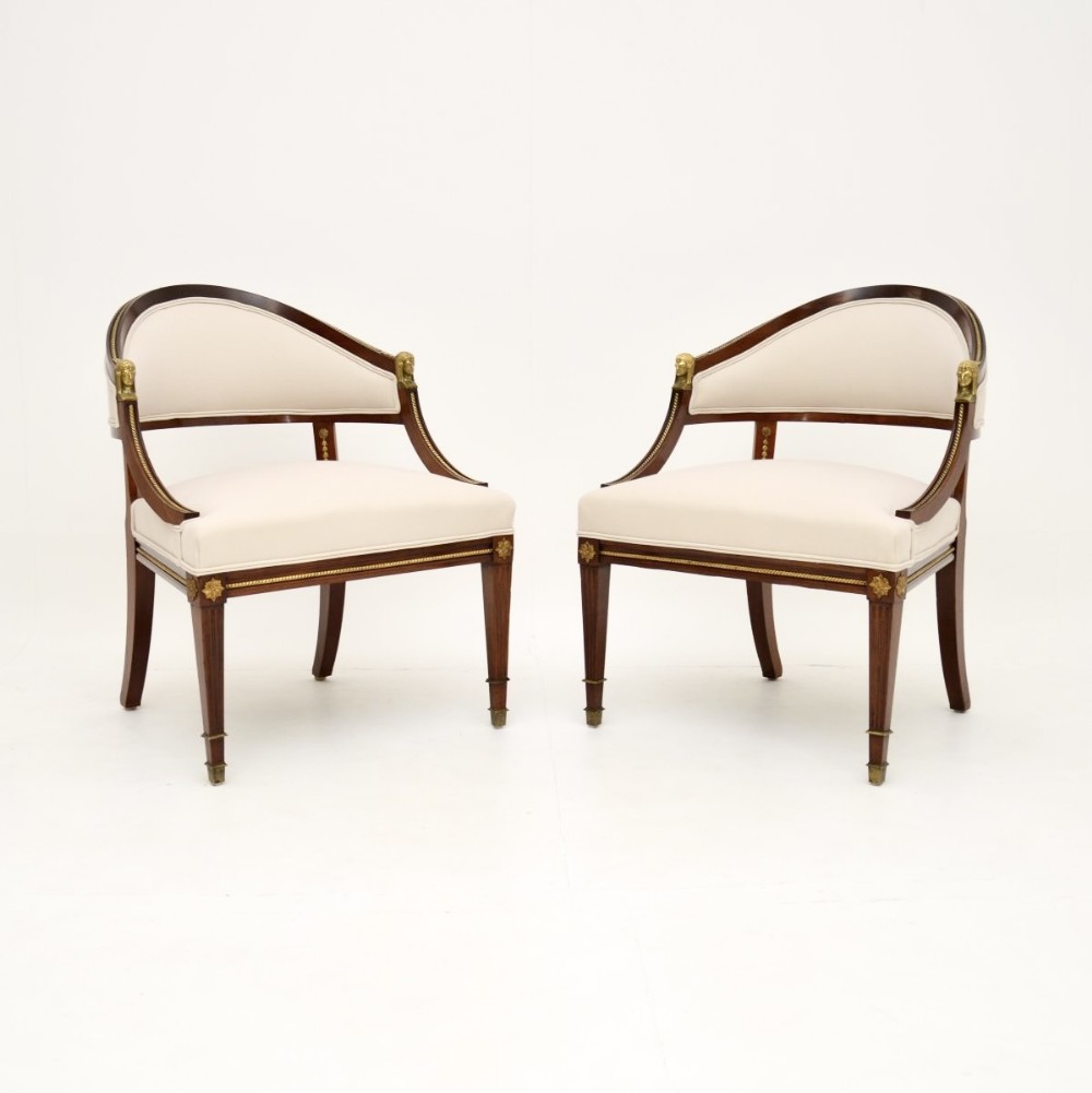 Pair of Antique Swedish Neoclassical Mahogany Armchairs

