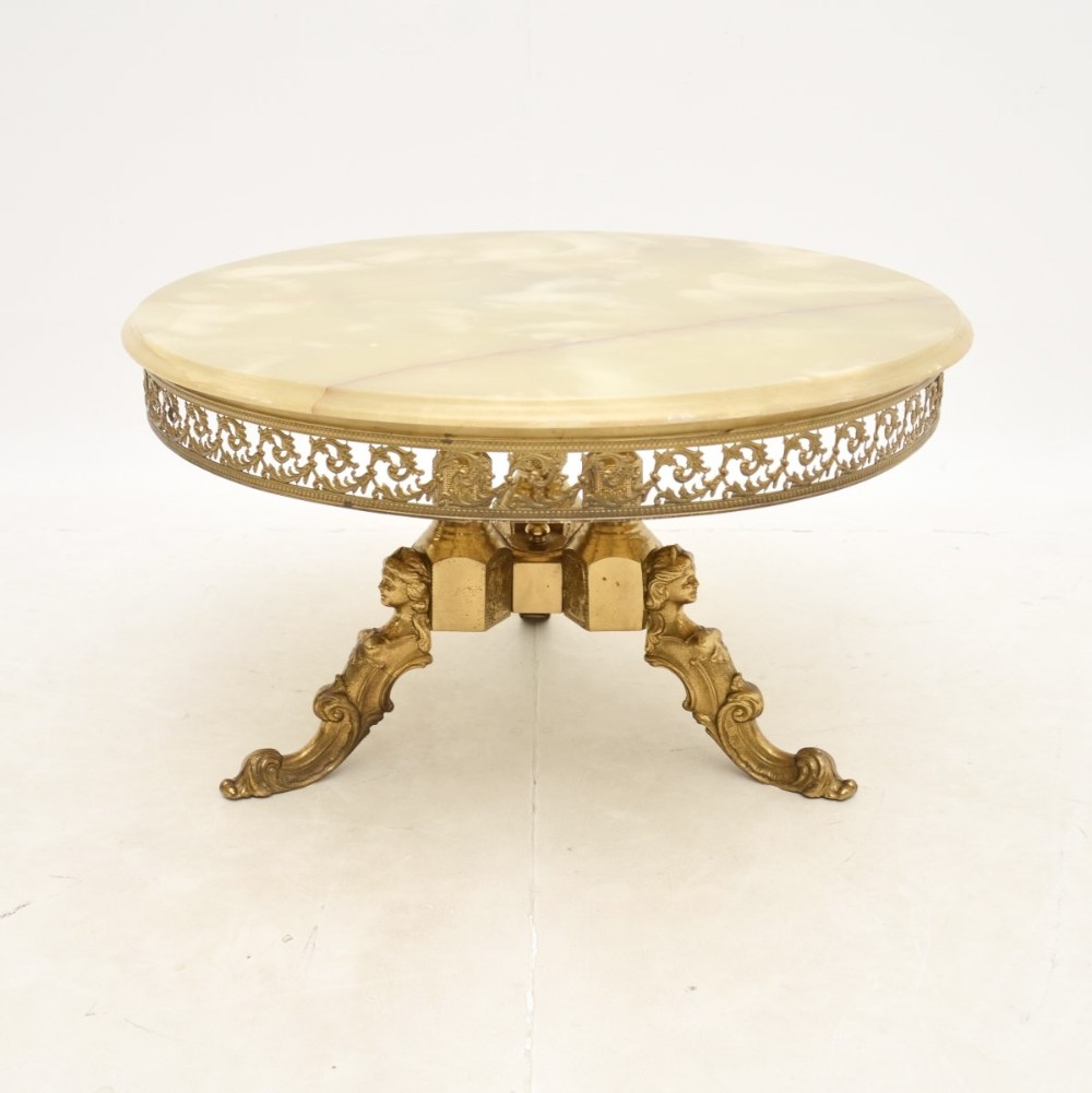 Antique French Brass and Onyx Coffee Table
