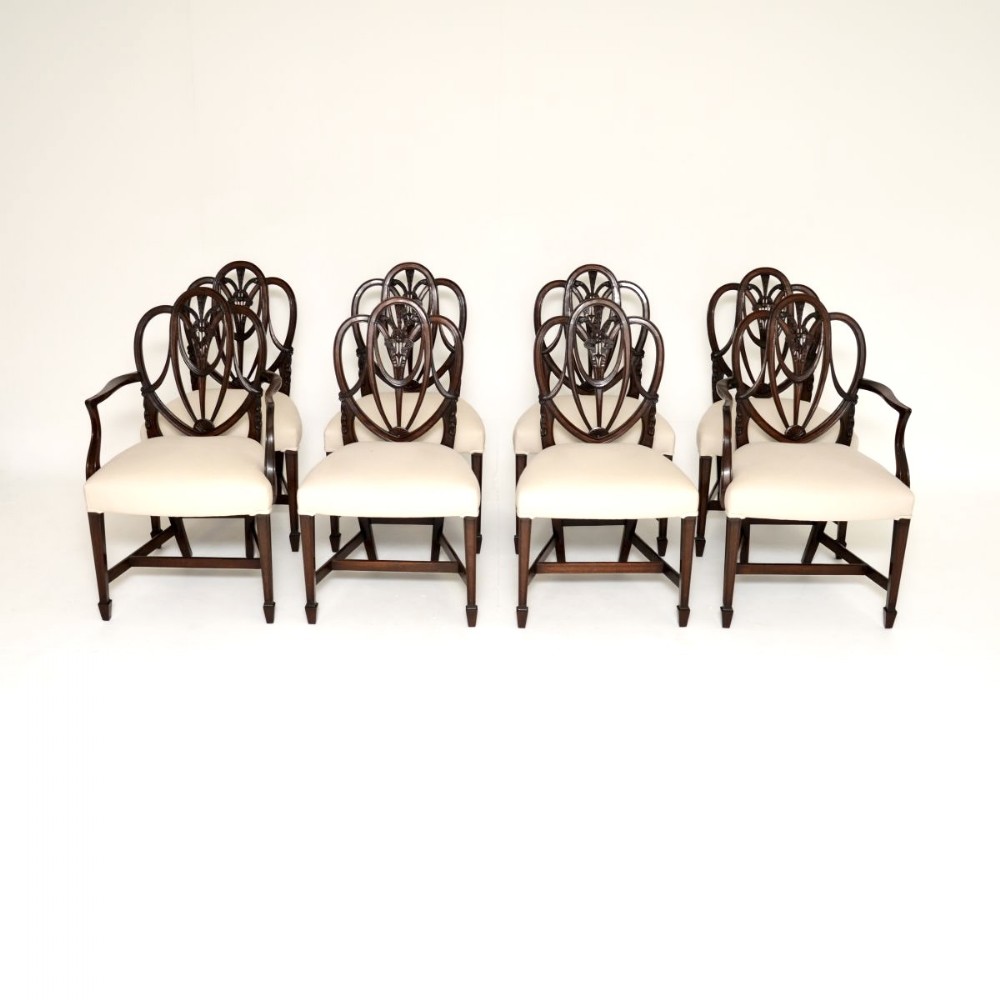 Set of Eight Antique Mahogany Shield Back Dining Chairs
