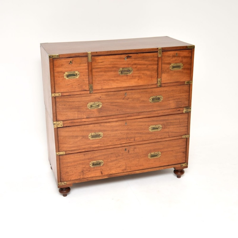 Antique Teak Military Campaign Secretaire Chest of Drawers
