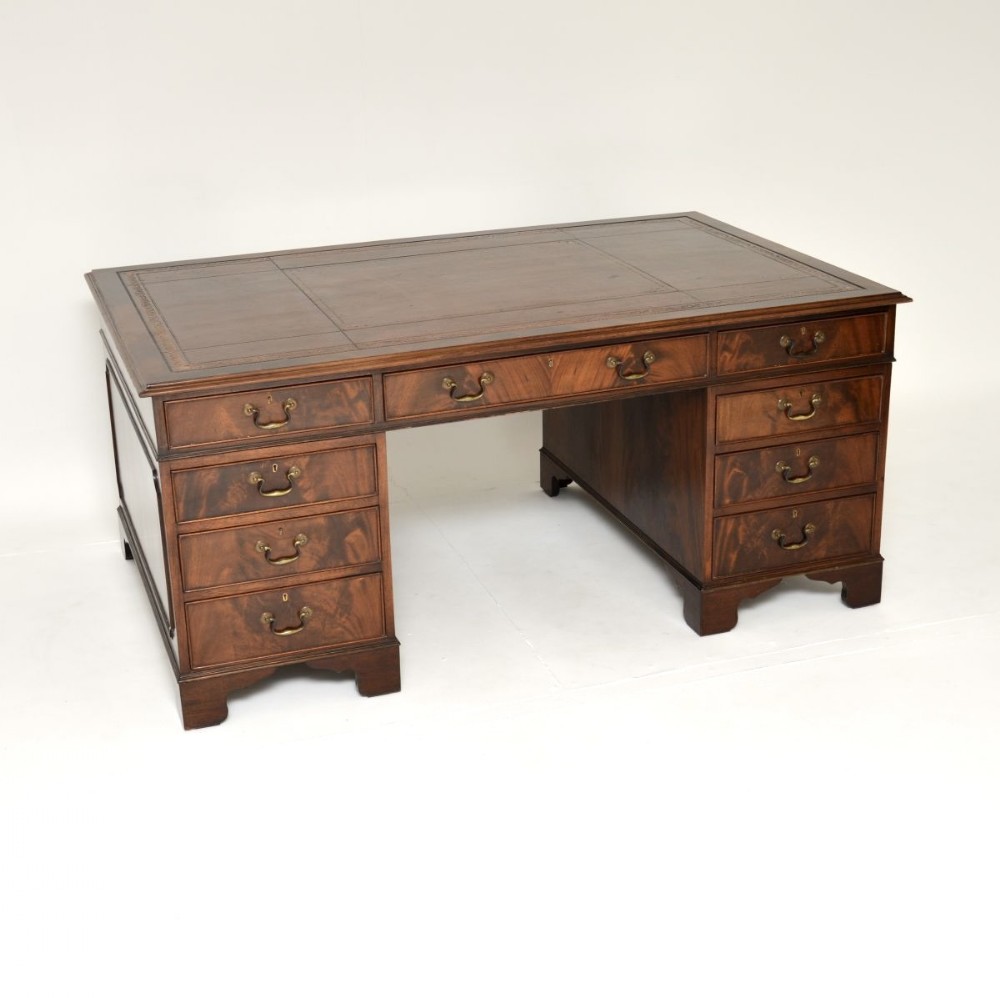 Antique Mahogany Leather Top Partners Desk
