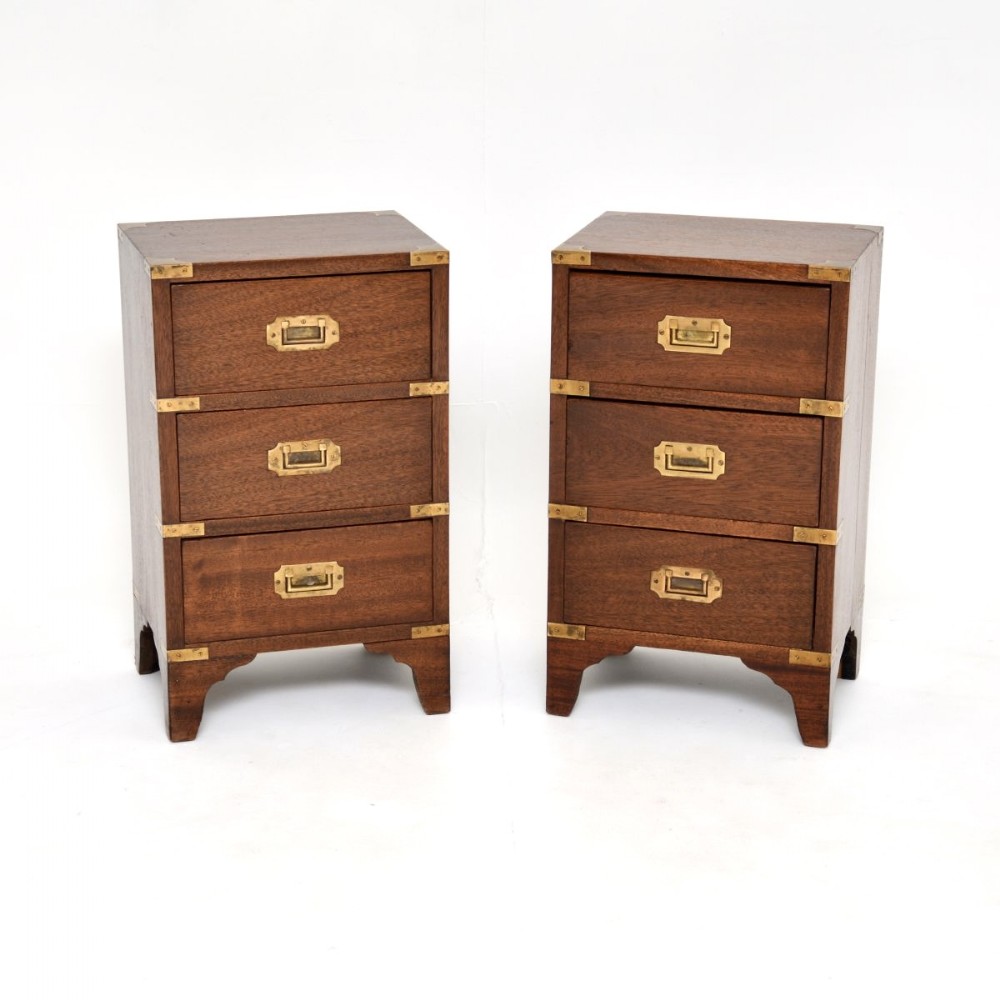 Pair of Antique Military Campaign Style Mahogany Bedside Chests
