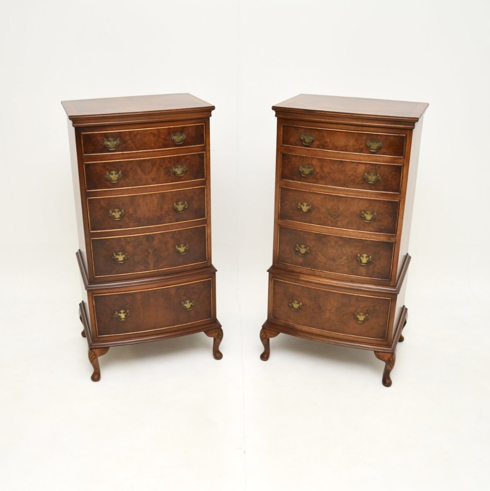 Pair of Antique Georgian Style Burr Walnut Chests of Drawers

