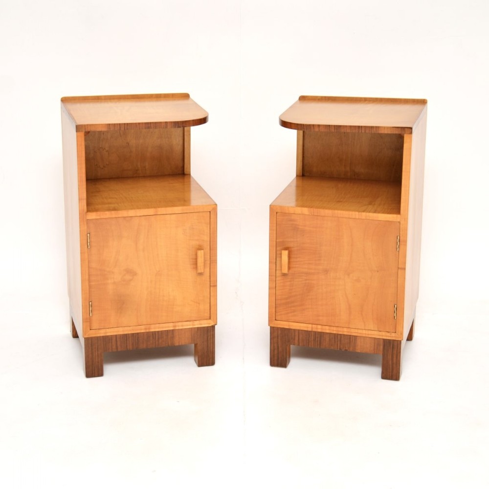 Pair of Swedish Art Deco Bedside Cabinets in Satin Birch and Walnut
