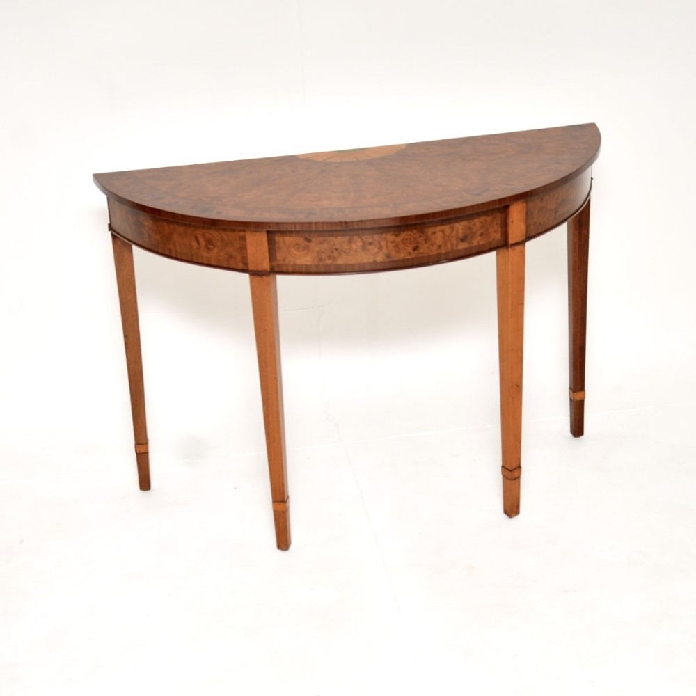 Antique Inlaid Burr Walnut Sheraton Style Console Table
