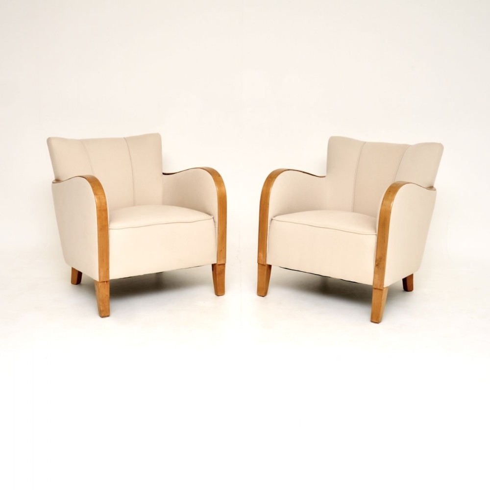Pair of Swedish Art Deco Armchairs in Satin Birch
