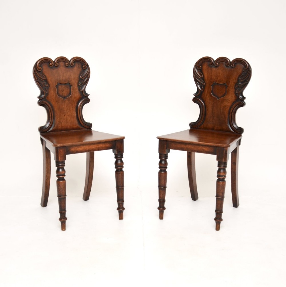 Pair of Antique William IV Mahogany Hall Chairs
