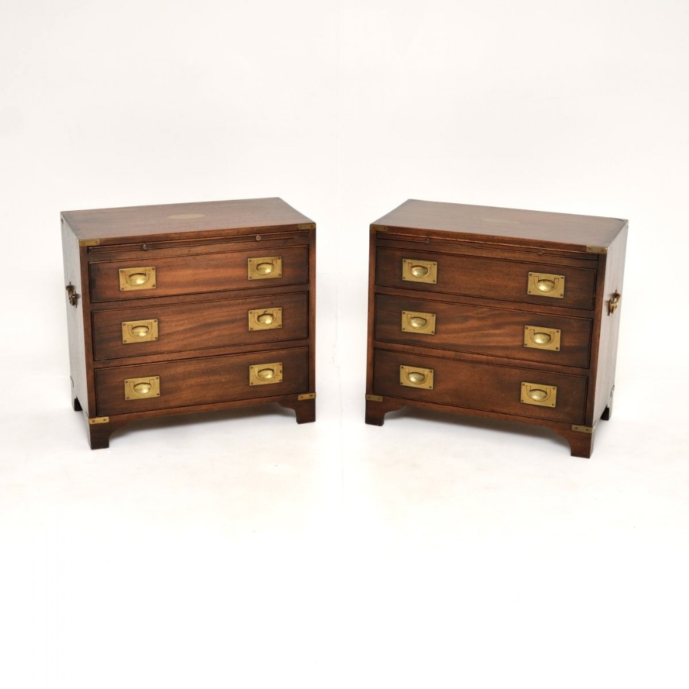Pair of Antique Mahogany Military Campaign Chests of Drawers
